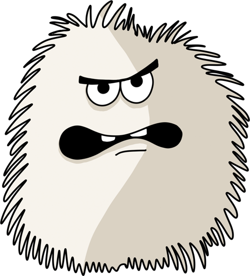 Illustration of a puffy lion's mane mushroom with a scary face