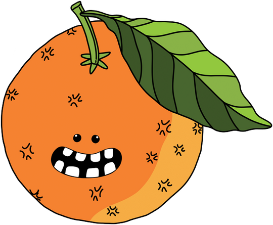Illustration of an orange with a toothy grin and eyes