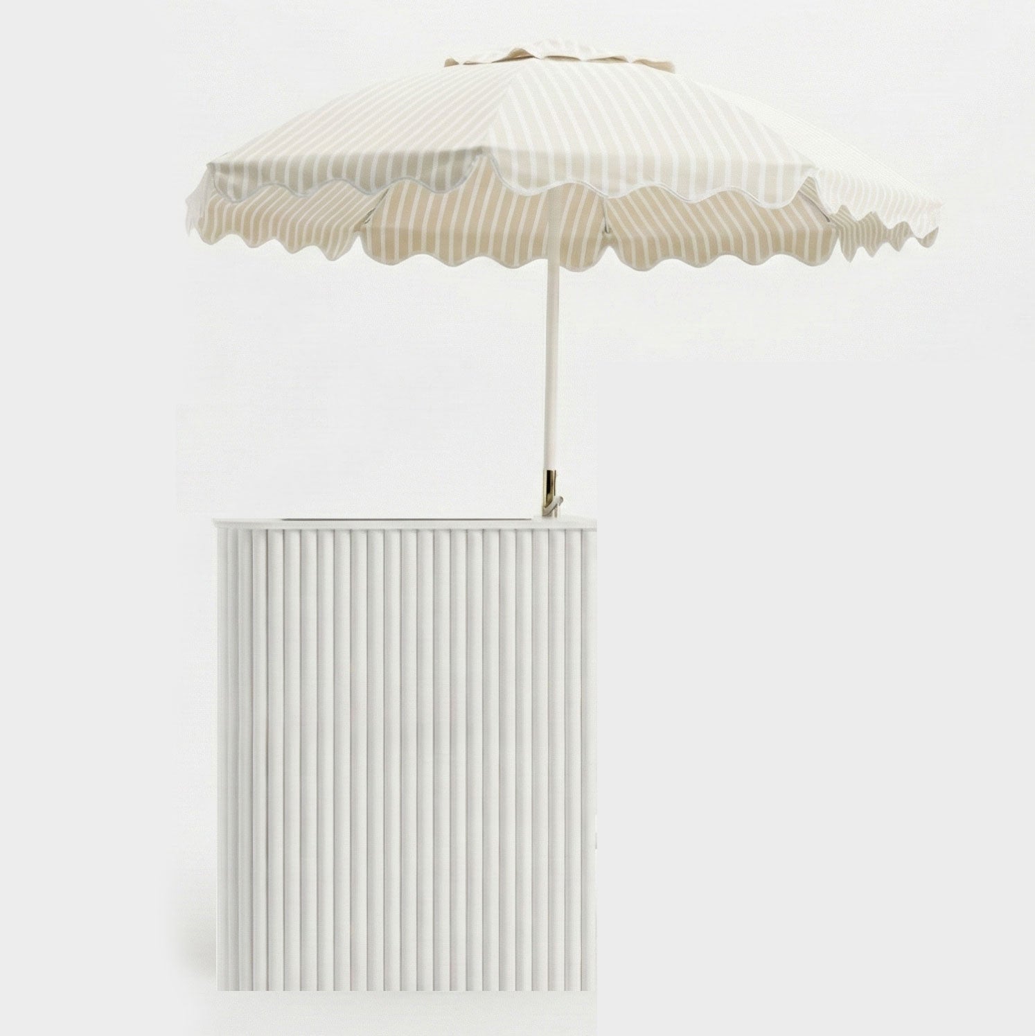 White catering cart with umbrella displayed on a clean background