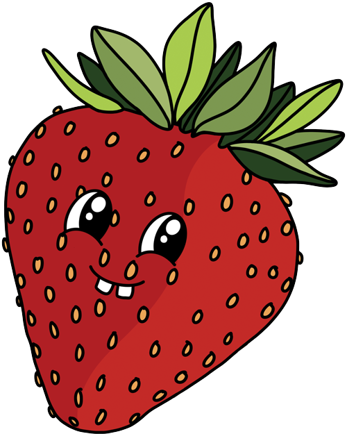 Illustration of a strawberries with happy eyes and buck teeth