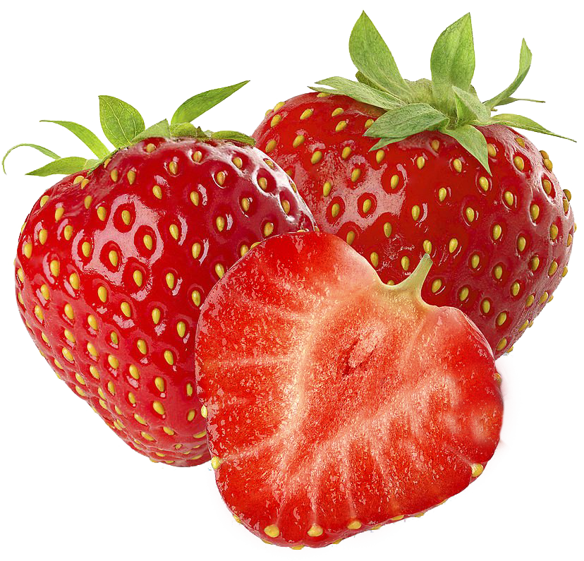 Fresh strawberries with bright red color and green leaves